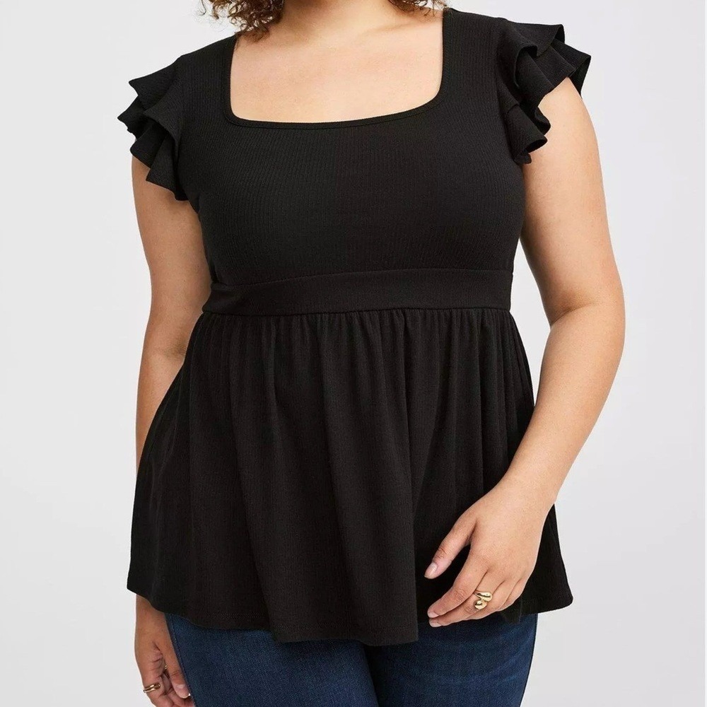 Torrid 4X Babydoll Super Soft Rib Square Neck Double Ruffle Black Whimsigoth Top